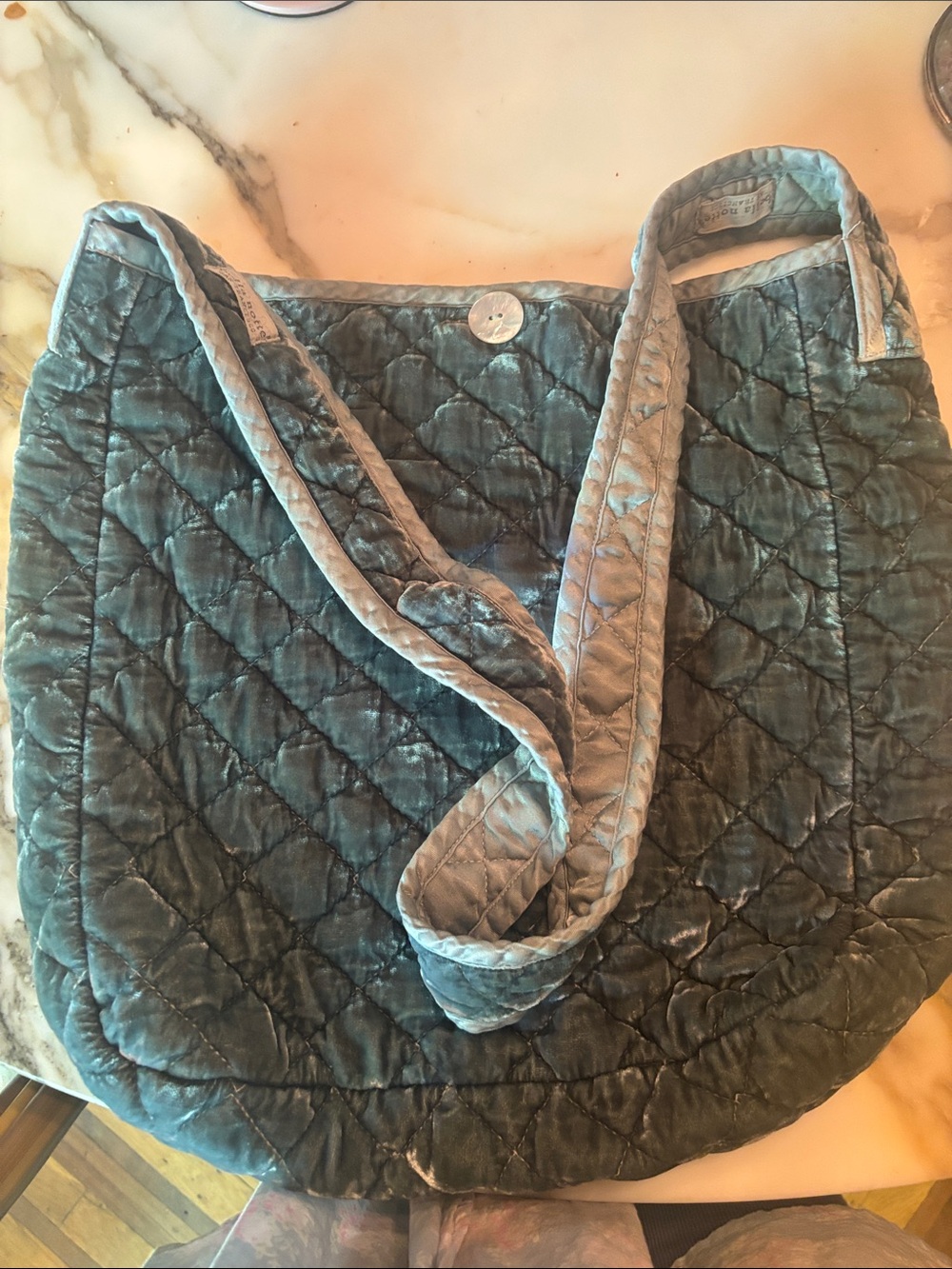 Bella Notte Quilted Velvet Crossbody Bag Blue Teal Artisan Luxury